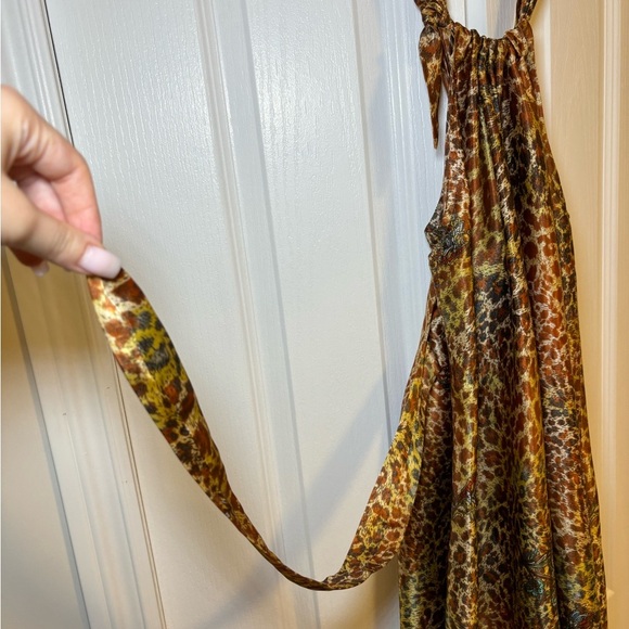 Boho Leopard Print Halter Maxi Dress Satin Animal Floral Paisley in Size S/M - Picture 7 of 8